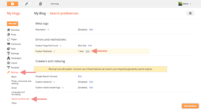 Redirect Blogger homepage to a custom page