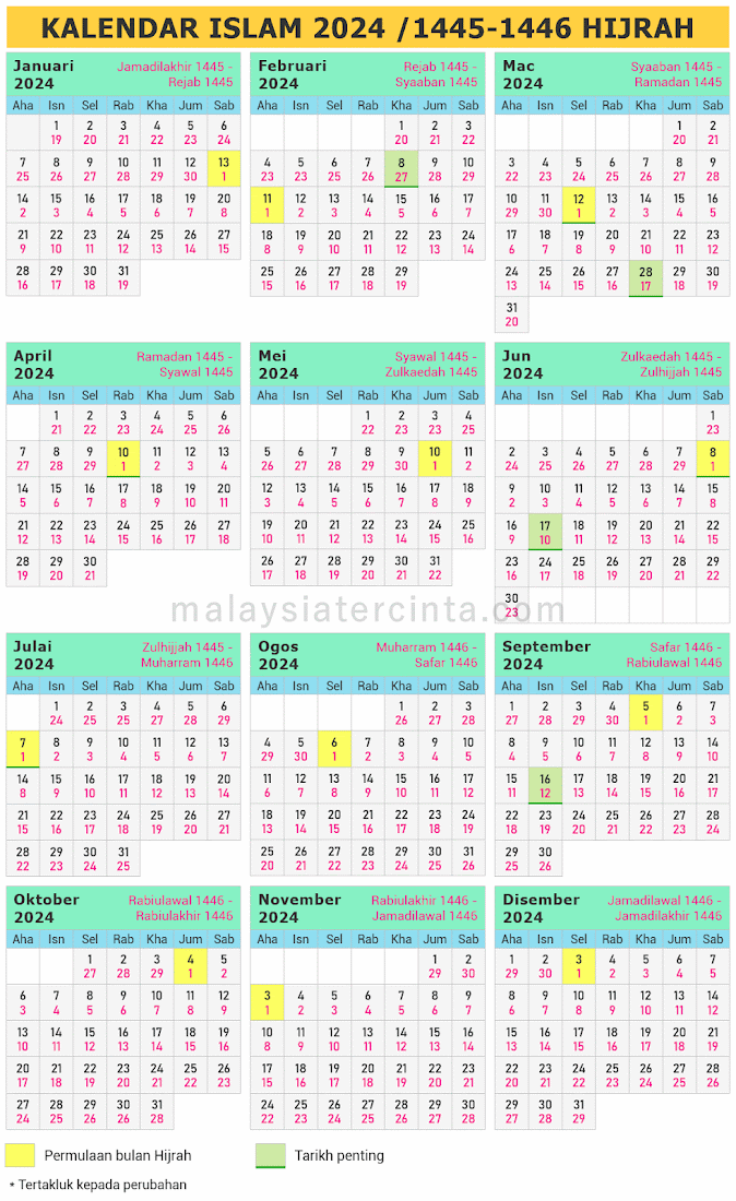 Kalendar Islam Malaysia 2024 1445-1446 Hijrah