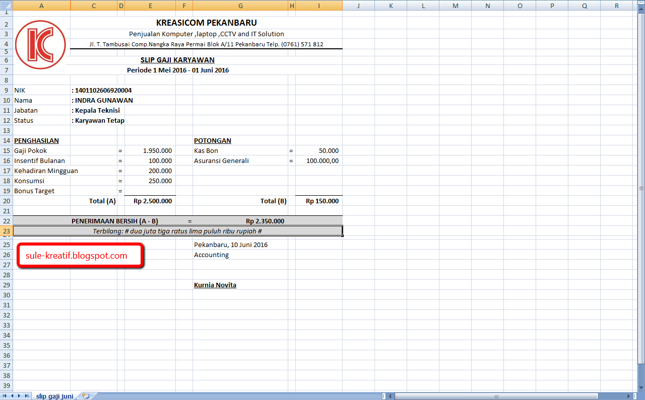 Contoh Slip Gaji Karyawan Terbaru 2016  Tutorial Komputer 