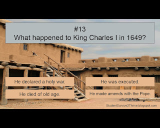 What happened to King Charles I in 1649? Answer choices include: He declared a holy war. He was executed. He died of old age. He made amends with the Pope.