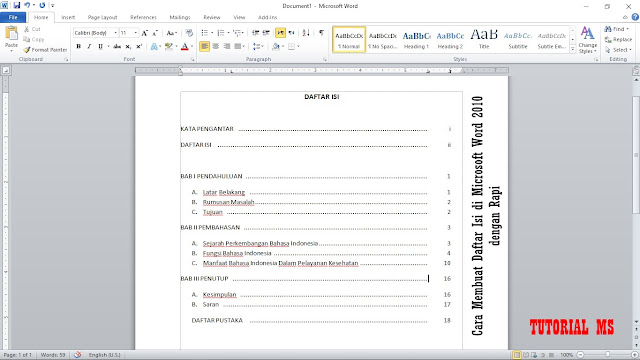 Cara Membuat Daftar Isi di Microsoft Word 2010 dengan Rapi