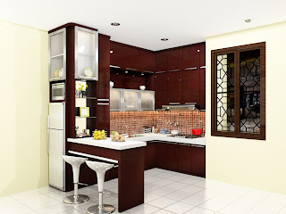 meja bar, kitchen set, kitchen model u, finishing hpl