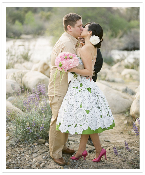 vintage dress and then crocheted doilies were added as the top layer