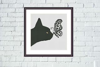 Black cat & butterfly xstitch pattern - Tango Stitch