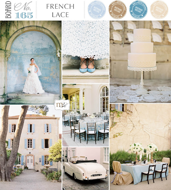 French Lace Blue White Wedding Inspiration Board