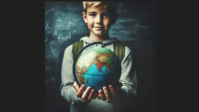 Anak kecil memegang globe