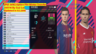 Download Option File PES 2018 Winter Transfer January 2018 By Guji Lai