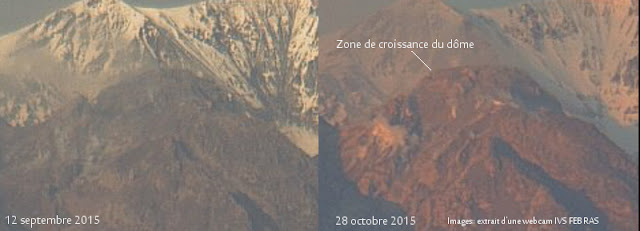 Modification du dôme de lave du volcan Sheveluch, 28 octobre 2015