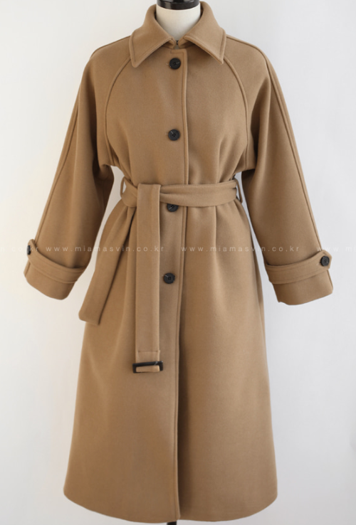 Single-Breasted Raglan Sleeve Belted Coat