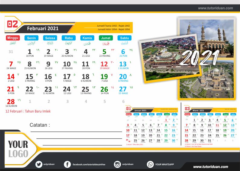  Desain  Kalender  Duduk 2021  dengan CorelDraw Free CDR 