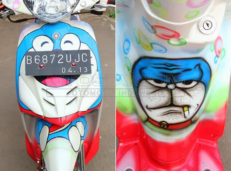 Foto Modifikasi Mio 2008 Ala Kartun Doraemon Terbaru 