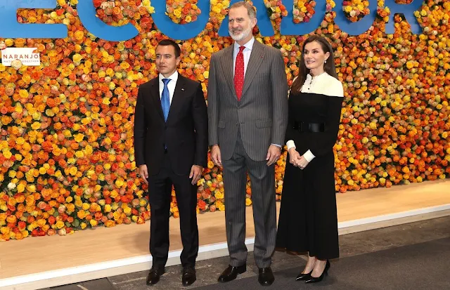 Queen Letizia wore a black and beige knitted jumpsuit by Teresa Helbig, Aitana Sanchez Gijon. Isabel Díaz Ayuso