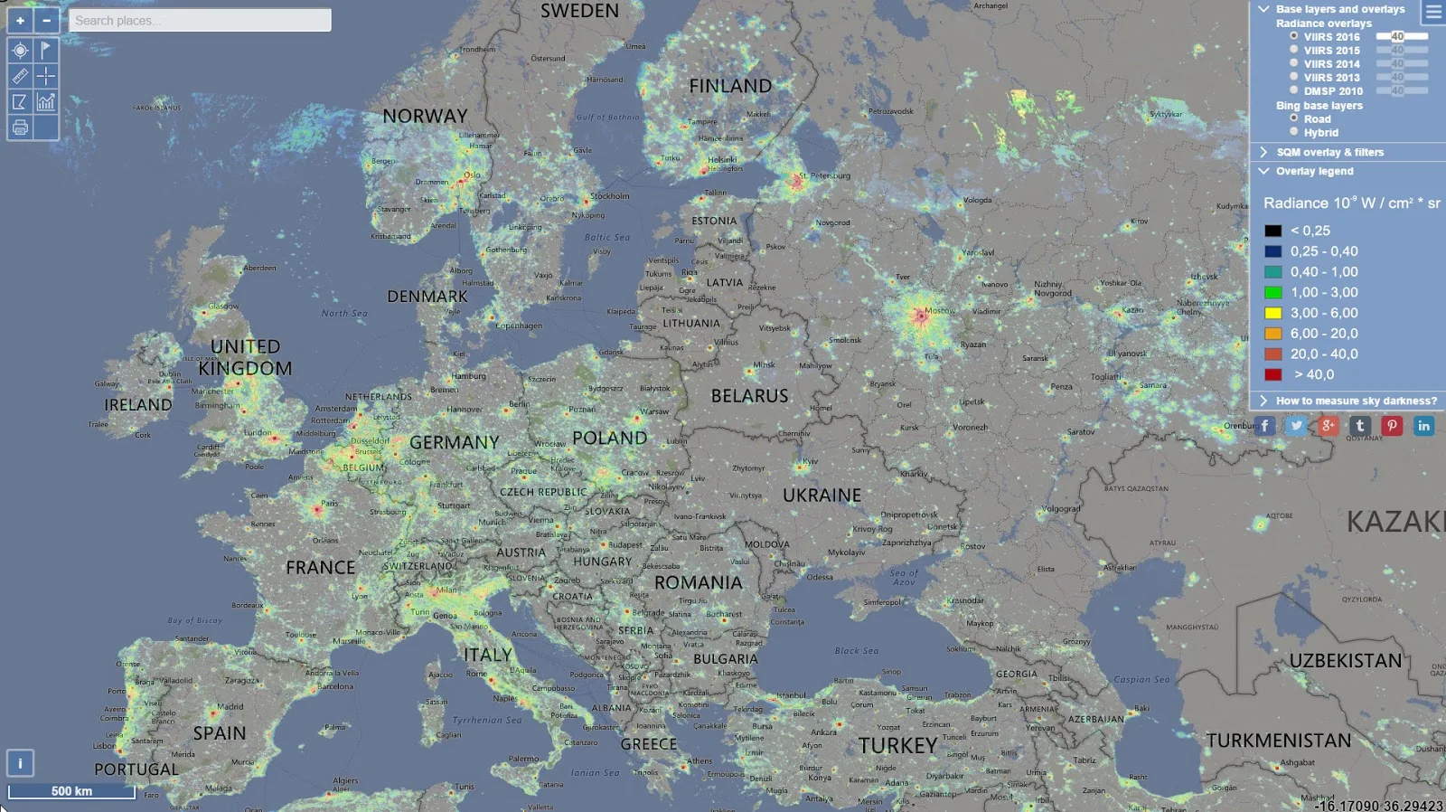 Light Pollution Map: Europe