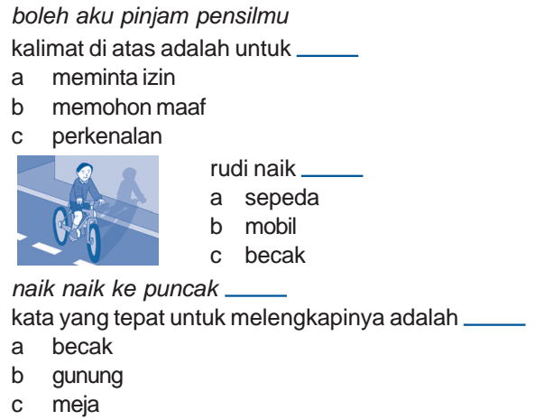 Soal UAS Bahasa Indonesia Kelas 1 SD Semester 1/Ganjil Sekolah Al Madany