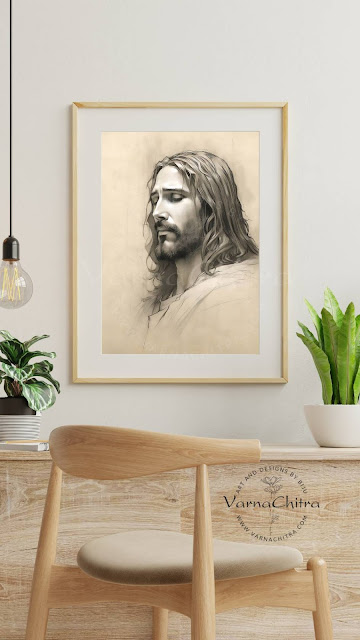 Jesus Pencil Sketch Portrait, Unique, artistc rough sketch by Biju Varnachitra