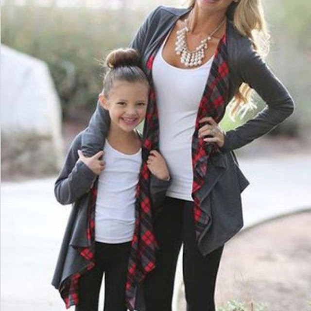 Mom Girl Plaid Knit Cardigan Matching Outerwear