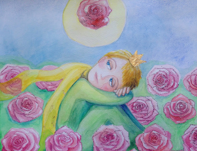 Le petit prince illustration roses art picture watercolor akvarell