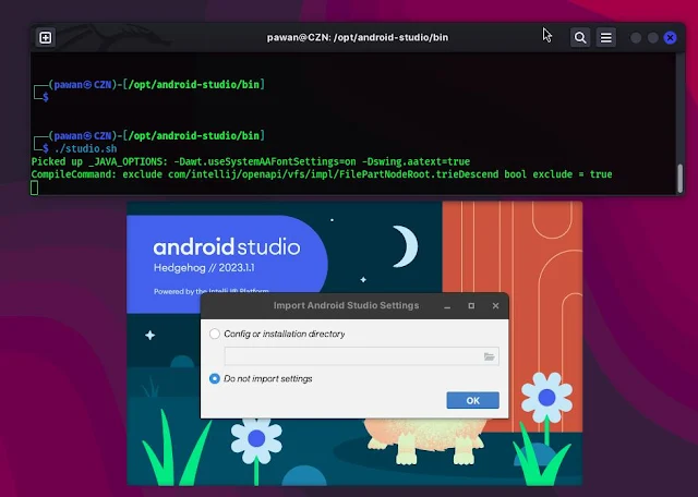 Start installion process of android studio