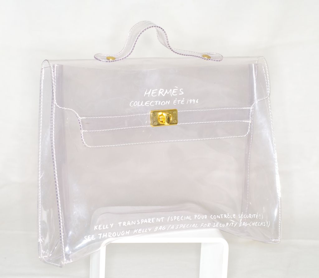 1996 Hermes Clear Kelly bag with gilt metal turn lock hardware.