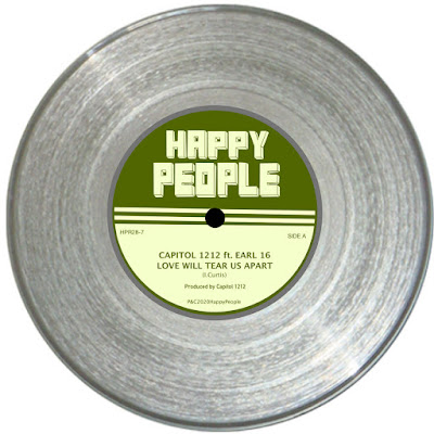 The paper label of the single features the name of the artist, the song title, and the imprint, Happy People Records.