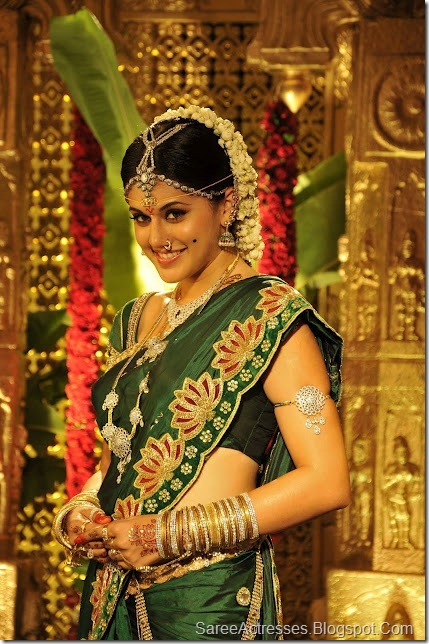 Tapsee Hot Green Saree 3