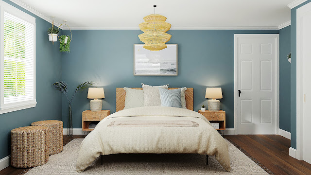 bedroom with blue walls