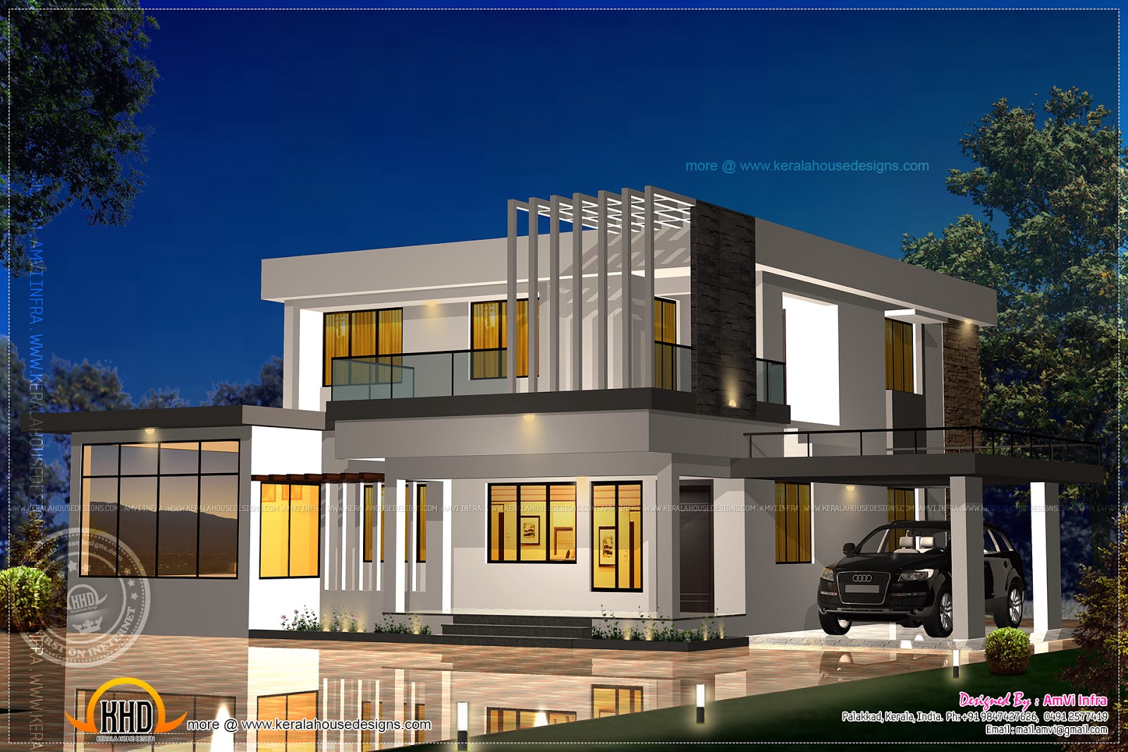  Elevation  and floor plan  of contemporary  home  Kerala 