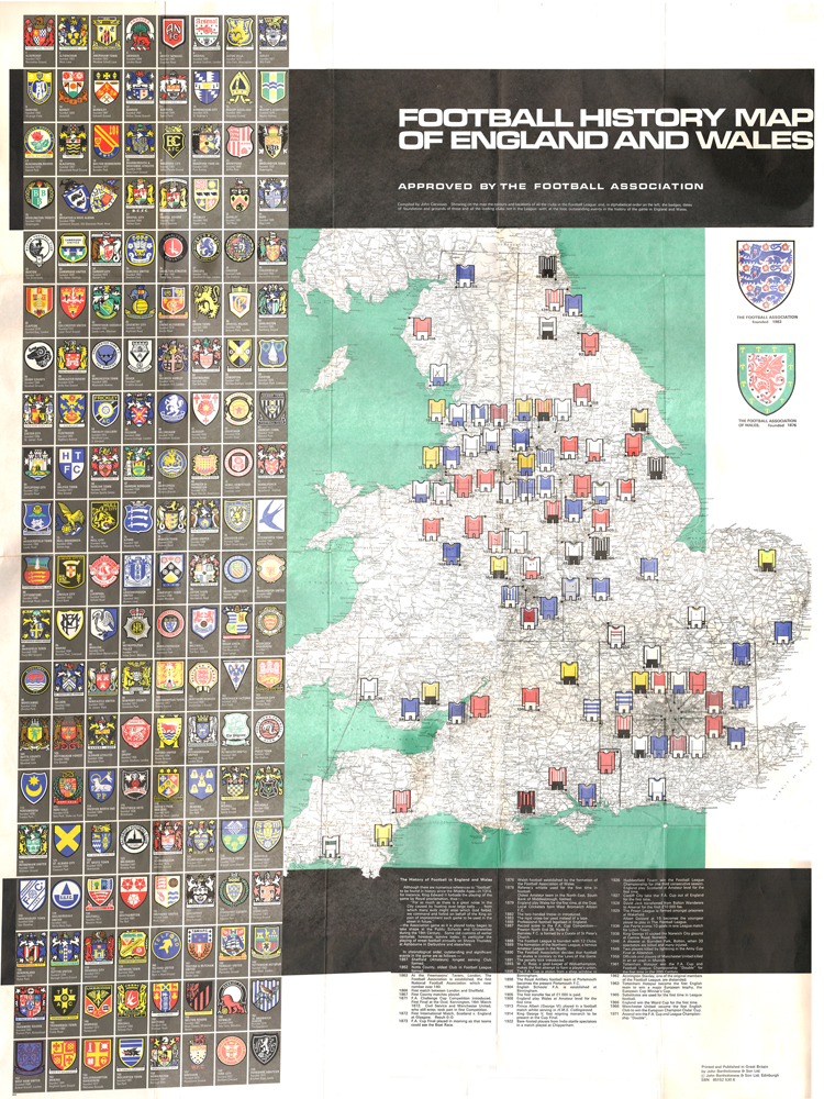 Map Uk Football Clubs Bartholomew Football History Map of England & Wales, 1971