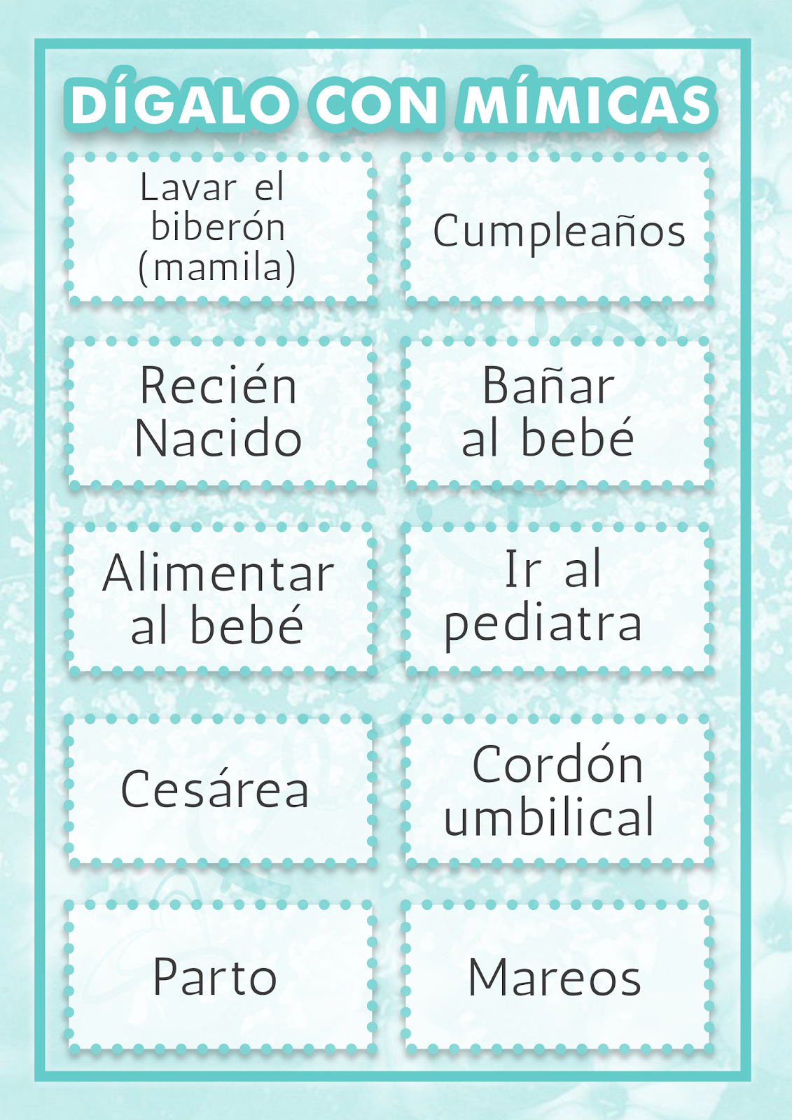 Dígalo con Mímicas │ Juegos para Baby shower para Imprimir ...