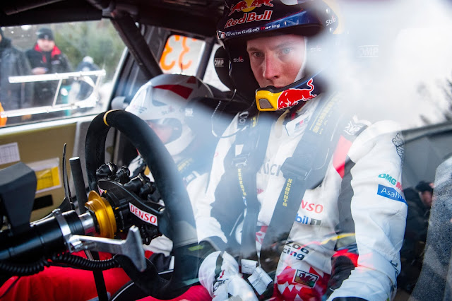 Elfyn Evans lines up for the start of Rally Sardinia