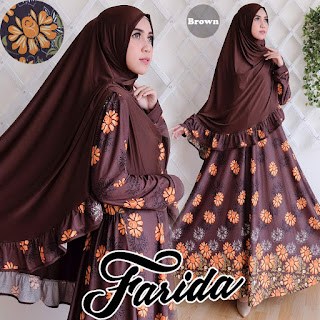 gamis sayri corak bunga warna coklat