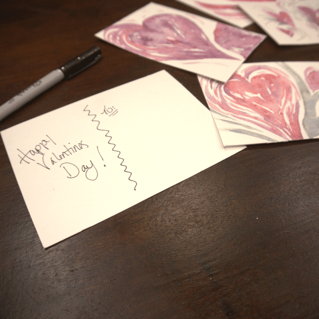 Sending homemade Valentines Day cards to family and friends.