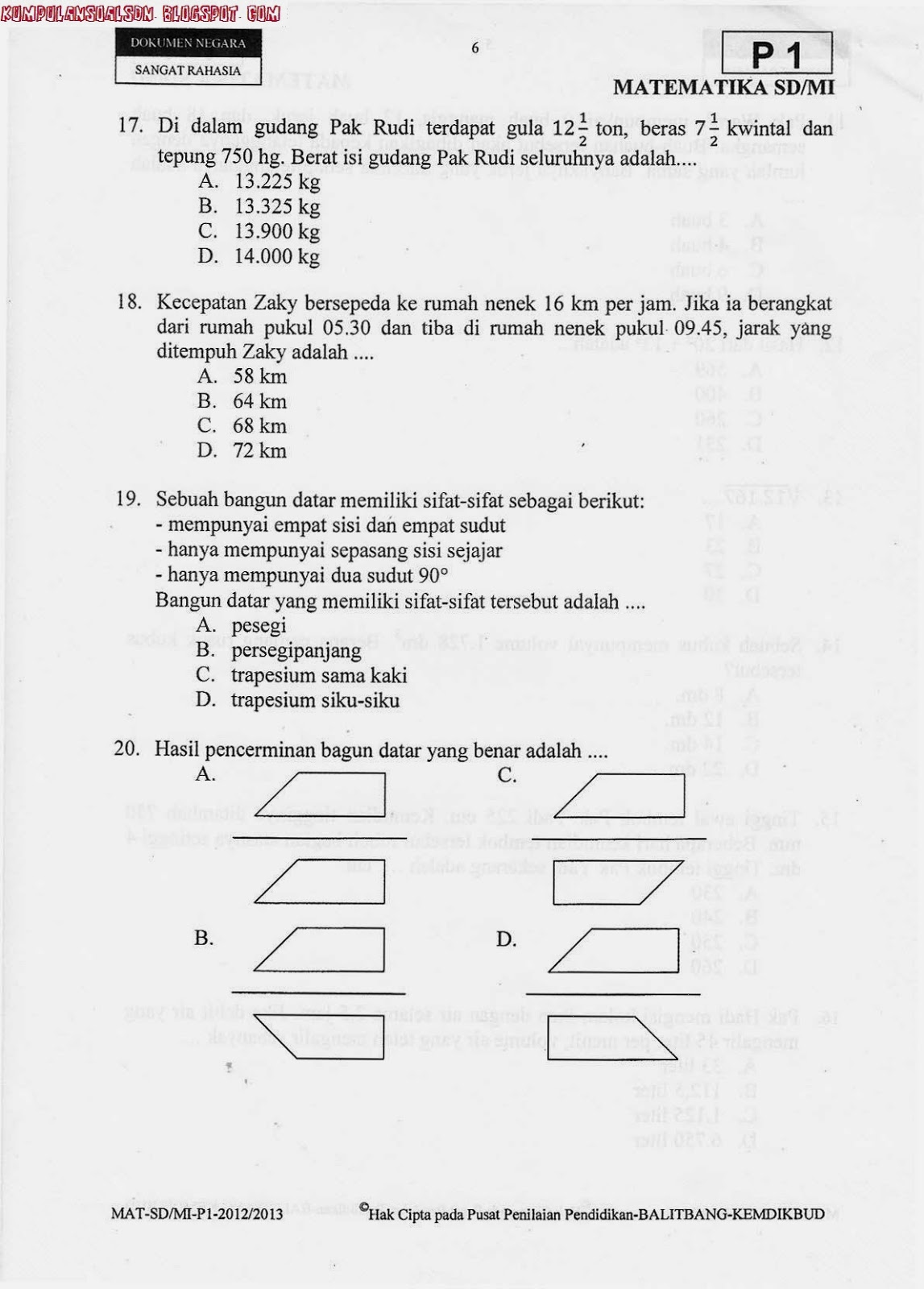 Soal UN Utama Matematika Kelas 6 SD TA 2012/2013  Portal Download