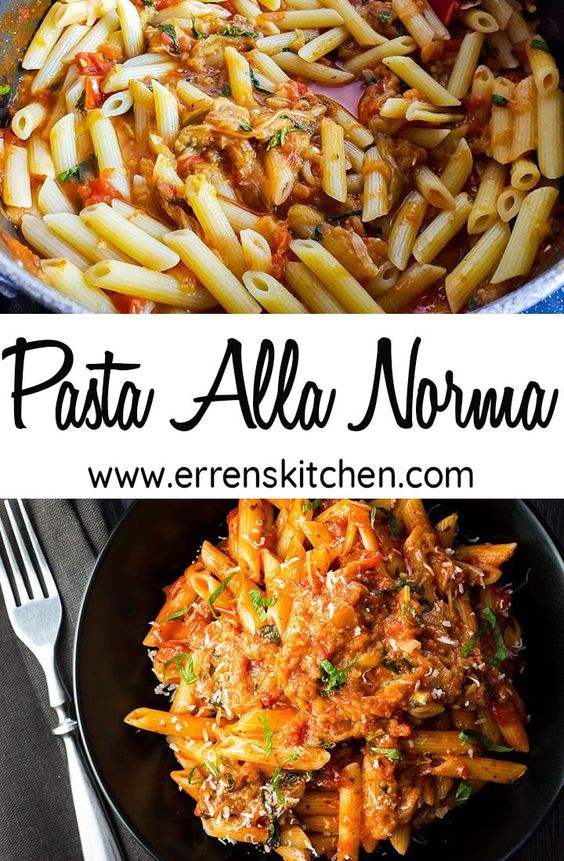 This traditional Sicilian pasta dish of eggplant cooked with tomato sauce makes for a satisfying vegetarian dinner that can be thrown together in under an hour.