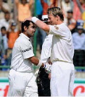 Lee Congratulating Gambhir for his double century in the third test match in Delhi