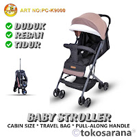 Kereta Dorong Bayi Pacific PC-K9000 Baru Lahir-3 Tahun Duduk Rebah Tidur Trolley Handle Alloy Frame Baby Stroller w Travel Bag