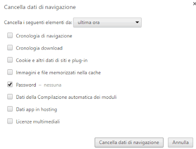 Rimuovi tutte le password da chrome