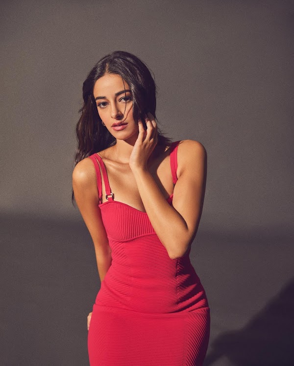 ananya panday red dress cleavage sexy body