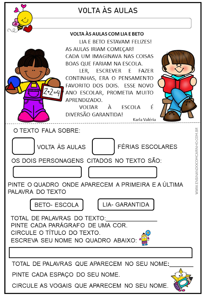 Atividade do texto Lia e Beto na volta às aulas