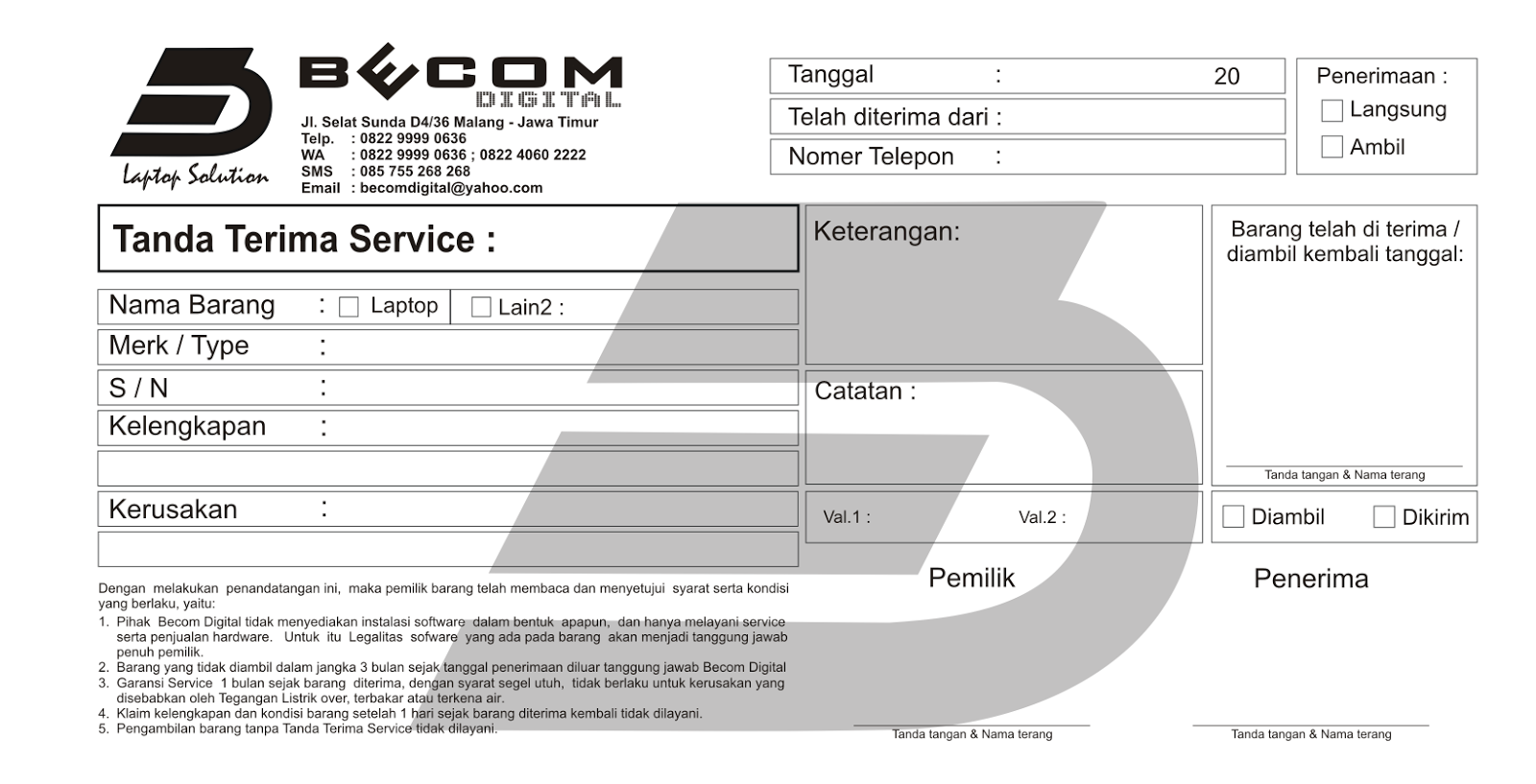 Contoh Nota Bon Kosong ~ percetakan murah di malang