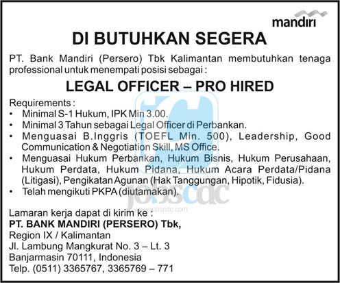 PT Bank Mandiri (Persero) Tbk - Recruitment For Officer 