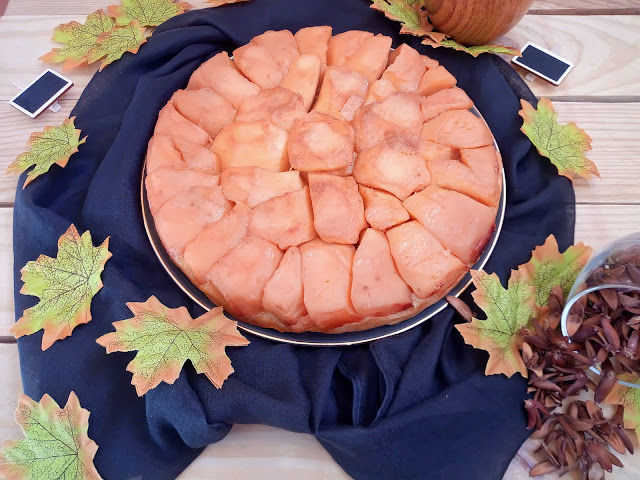 Tarta tatín de membrillo postre otoño dulce sencillo fácil fruta cuca canela con horno caramelo