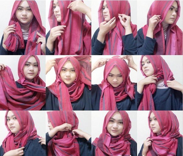 KUMPULAN GAMBAR TUTORIAL Cara Memakai Hijab Syari Tumpuk