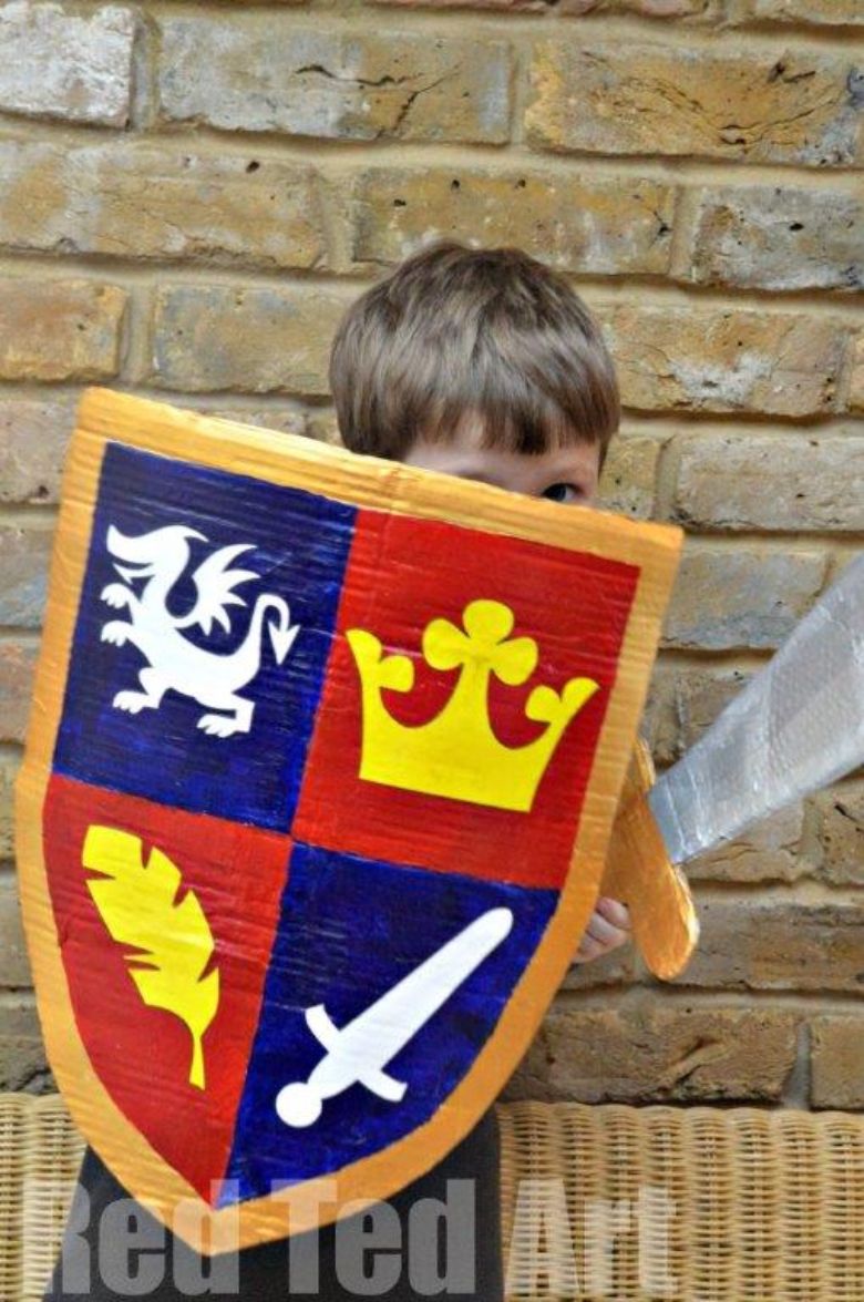 knights shield cardboard box craft