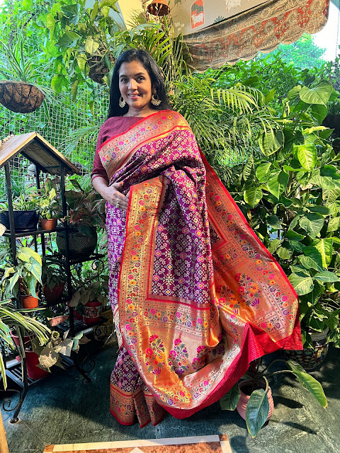 Banarasi patola inspired saree with Paithani border and pallu