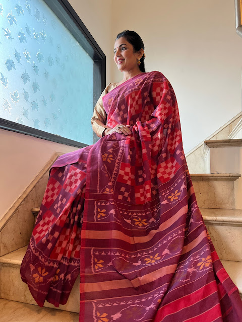 Red cotton patola saree check pasapalli design