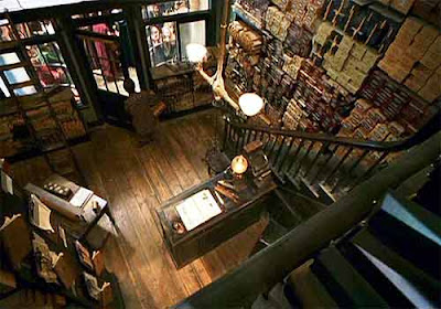 Harry Potter wizardry world Ollivanders wand shop narrow and grungy south side London Diagon Alley