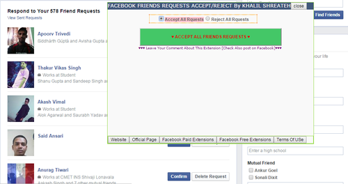 How To Accept Or Reject All Facebook friend Request At A Single Click