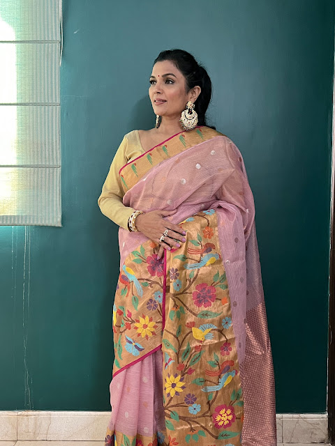 Kota doria saree with real zari onion pink colour