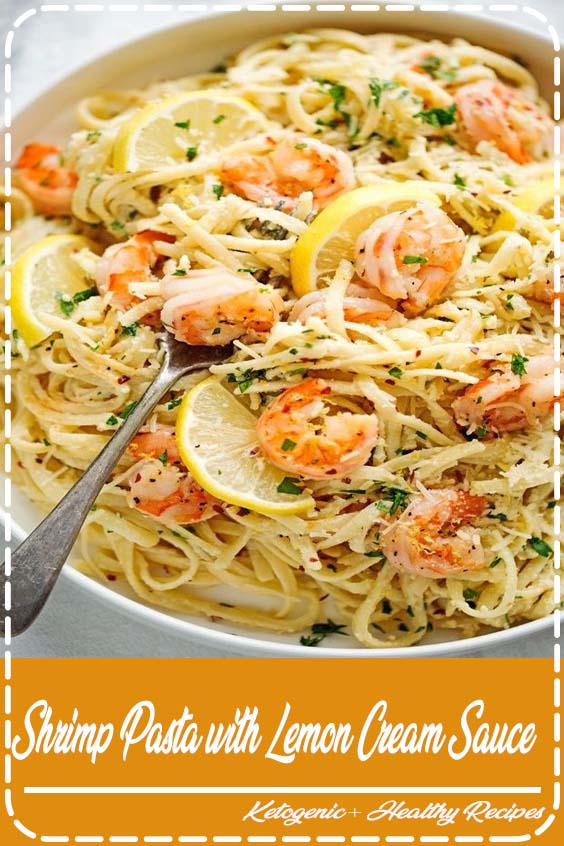 A simple shrimp pasta with tons of flavor! The lemon cream sauce adds such a nice, bold zing to this pasta. I finished it off with some parmesan and chopped basil to make it even more delicious!
